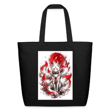 Crimson Moon nine-tailed kitsune - Eco-Friendly Cotton Tote - black - Front