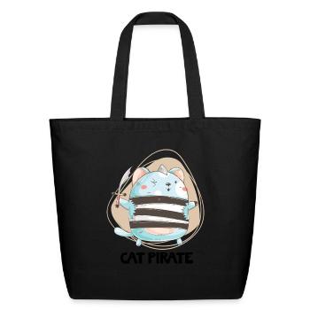 Cat Pirate Funny Cat - Eco-Friendly Cotton Tote - black - Front