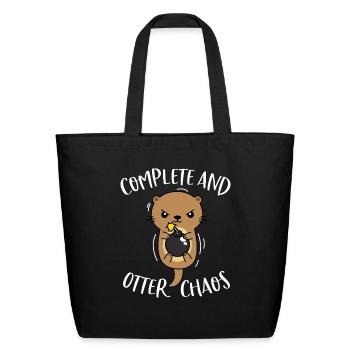 Complete And Otter Chaos Funny Cute Sea Otter Pun - Eco-Friendly Cotton Tote - black - Front