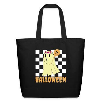 cute boo with Halloween balloon - Eco-Friendly Cotton Tote - black - Front