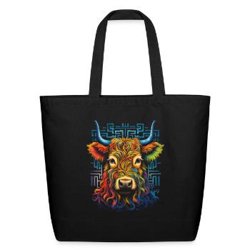 Highland Colorfu Animal Mandala - Eco-Friendly Cotton Tote - black - Front