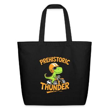 Prehistoric Thunder – Cool Dino Biker Cartoon - Eco-Friendly Cotton Tote - black - Front
