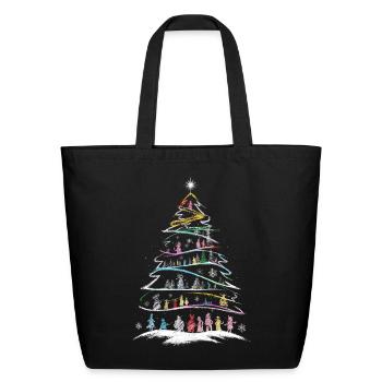 Merry Christmas Pine Tree Drawing Artwork Print - Eco-Friendly Cotton Tote - black - Front