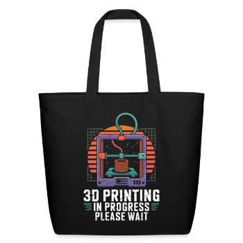  3D Printing In Progress Please Wait Retro 3D - Eco-Friendly Cotton Tote - black - Front