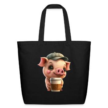 Hog coffe - Eco-Friendly Cotton Tote - black - Front