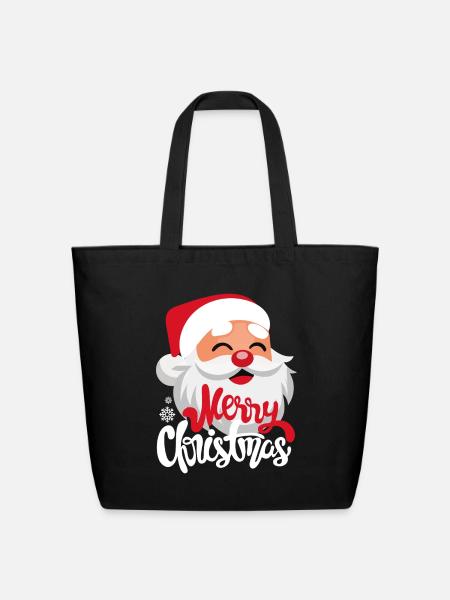 Merry Christmas Santa Claus T-Shirt | Cute Holiday - Eco-Friendly Cotton Tote - black