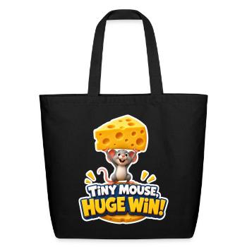 Tiny Mouse Huge Win Funny Cheese Victory Design - Eco-Friendly Cotton Tote - black - Front