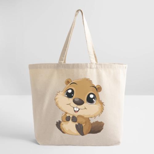 Adorable Cartoon Baby Beaver with Big Eyes - Eco-Friendly Cotton Tote