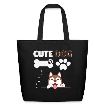 cut dog - Eco-Friendly Cotton Tote - black - Front