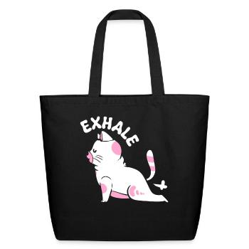 Exhale Cat Yoga Instructor - Eco-Friendly Cotton Tote - black - Front