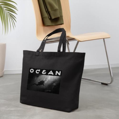 Ocean: Monochrome descent of a scuba diver - Eco-Friendly Cotton Tote