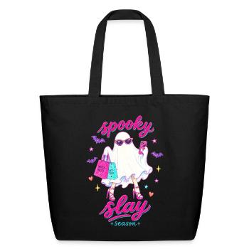 Spooky Slay Season Pink Shopping Ghost - Eco-Friendly Cotton Tote - black - Front