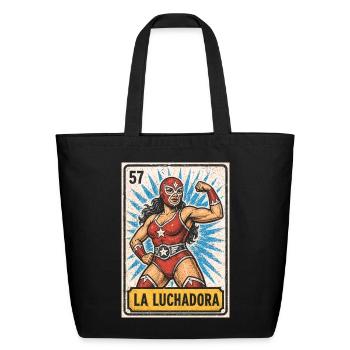 Vintage La Luchadora Mexican Lotería Art - Eco-Friendly Cotton Tote - black - Front