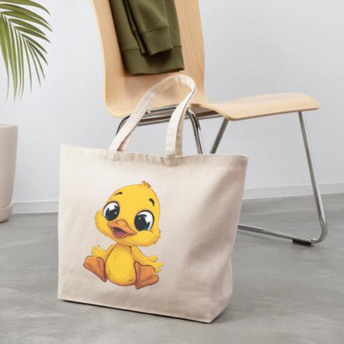 Sweet Yellow Cartoon Duck Sitting Happily - Eco-Friendly Cotton Tote