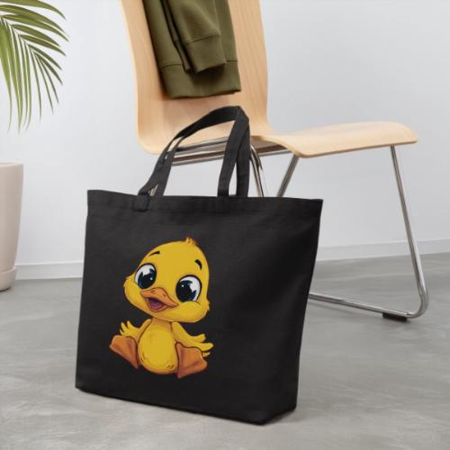 Sweet Yellow Cartoon Duck Sitting Happily - Eco-Friendly Cotton Tote