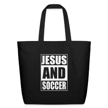 Jesus and Soccer Christian Religious Gift - Eco-Friendly Cotton Tote - black - Front