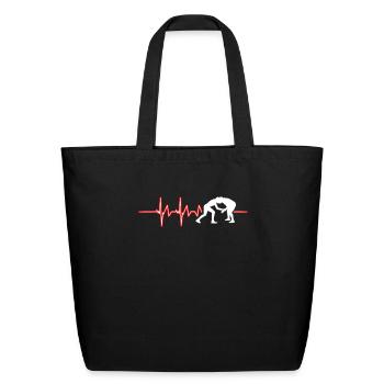 Wrestling Heartbeat Wrestle Wrestler Fighter - Eco-Friendly Cotton Tote - black - Front