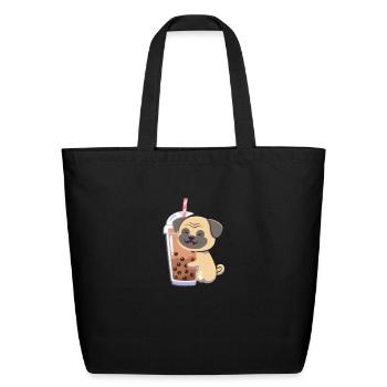 Bubble Tea Pug - Eco-Friendly Cotton Tote - black - Front