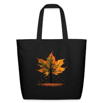 Maple Tree Falling Leaves Autumn Season - Eco-Friendly Cotton Tote - black - Front