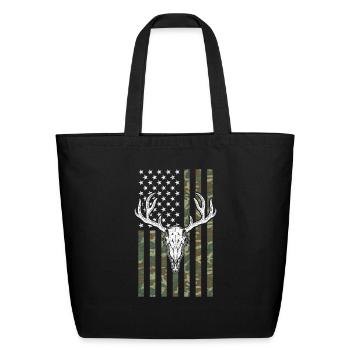 Hunting American Camouflage USA Flag White-tailed - Eco-Friendly Cotton Tote - black - Front