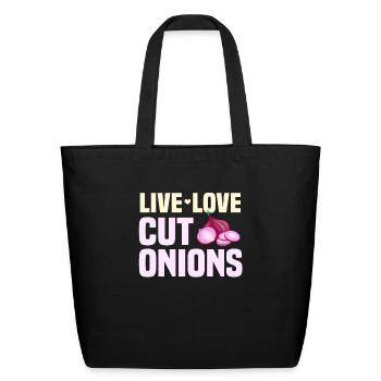 Onion Cutting Gift - Eco-Friendly Cotton Tote - black - Front