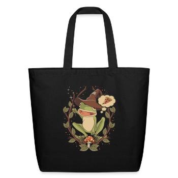 Cottagecore Frog Summoning Pizza Shirt, Comfy Aest - Eco-Friendly Cotton Tote - black - Front