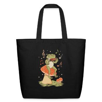 Cottagecore Frog Playing Harmonica Shirt, Comfy Ae - Eco-Friendly Cotton Tote - black - Front