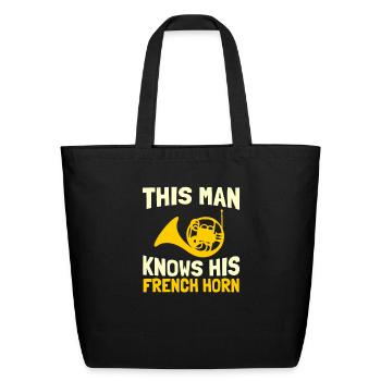 French Horn Marching Band Brass Horn - Eco-Friendly Cotton Tote - black - Front