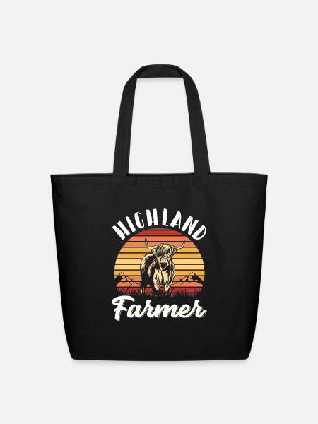 Scottish Highland Cattle Cow - Eco-Friendly Cotton Tote - black