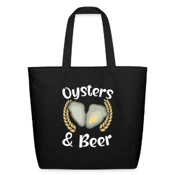 Oyster And Beer Drinking Seashell Mollusc Animal - Eco-Friendly Cotton Tote - black - Front