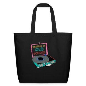 Old School Vinyl Music Lover - Eco-Friendly Cotton Tote - black - Front