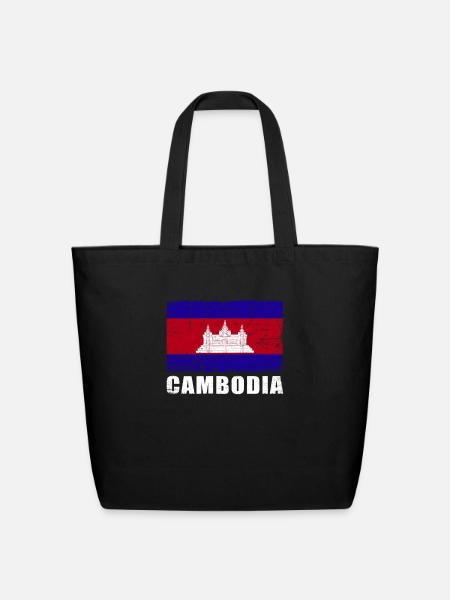 Cambodia Flag Grunge Country Flag Cambodia - Eco-Friendly Cotton Tote - black