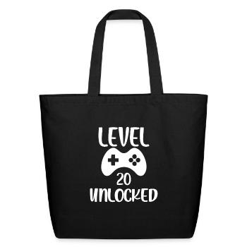 Level 20 Unlocked - Eco-Friendly Cotton Tote - black - Front