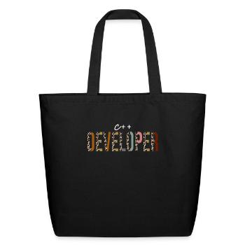 C++ developer Leopard Print Funny Gift - Eco-Friendly Cotton Tote - black - Front