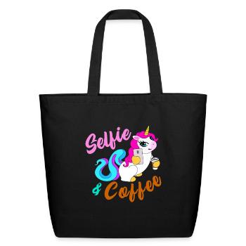 Unicorn Selfie and Coffee - Eco-Friendly Cotton Tote - black - Front