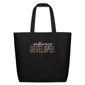 Software Developer Leopard Print Funny Gift - Eco-Friendly Cotton Tote - black - Front