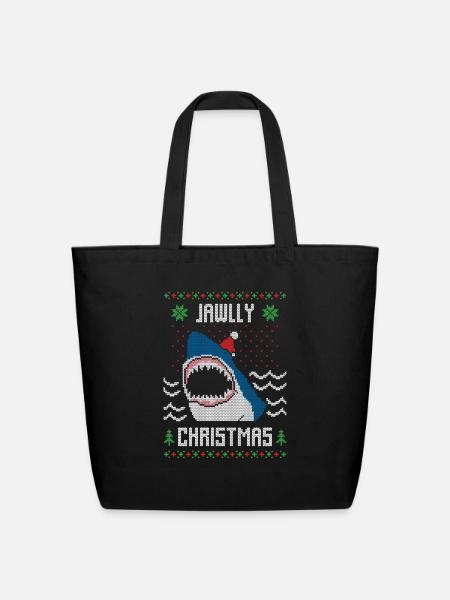 Shark christmas ugly sweater - Eco-Friendly Cotton Tote - black