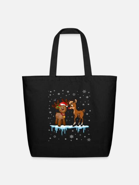 Rudolph and Clarice Christmas Reindeer - Eco-Friendly Cotton Tote - black