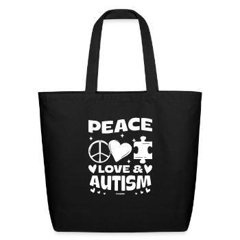 Autistic autism awareness peace love - Eco-Friendly Cotton Tote - black - Front
