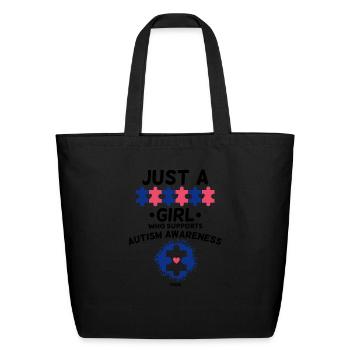 Girls supports autistic - Eco-Friendly Cotton Tote - black - Front
