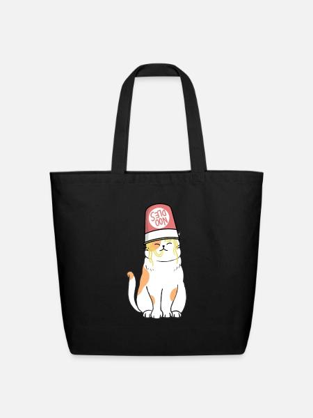Cat and Noodles - Eco-Friendly Cotton Tote - black