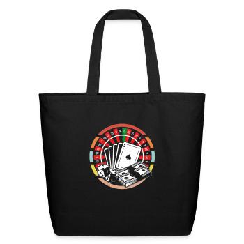 Poker Cards Roulette Wheel Casino Gambling - Eco-Friendly Cotton Tote - black - Front