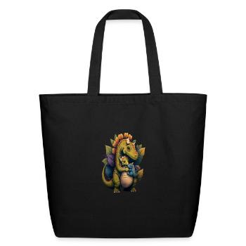 Prehistoric Enthusiasts Dinosaur Mom Hugging Baby - Eco-Friendly Cotton Tote - black - Front