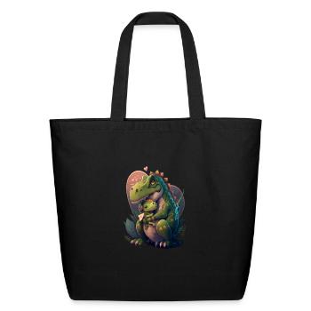 Prehistoric Enthusiasts Dinosaur Mom Hugging Baby - Eco-Friendly Cotton Tote - black - Front