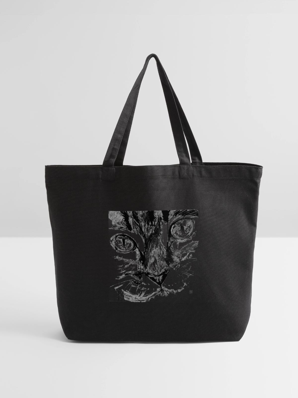 cat face - Eco-Friendly Cotton Tote - black - Front
