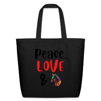 Peace Love and Horses - Eco-Friendly Cotton Tote - black - Front