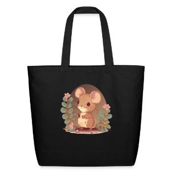 Cottagecore Mouse Cute Floral Pet Mice Lovers - Eco-Friendly Cotton Tote - black - Front