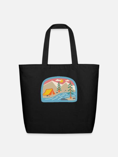 Camping hippie 80s - Eco-Friendly Cotton Tote - black