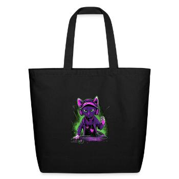 Cat DJ Turntable Deejay Kitten Music Cyberpunk - Eco-Friendly Cotton Tote - black - Front