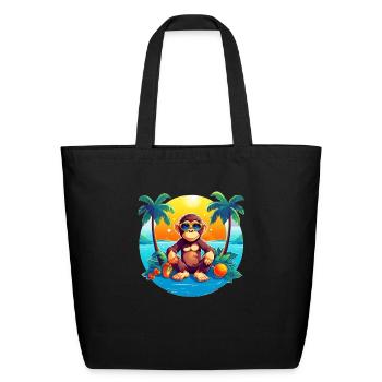 Beachside Monkey Adventure: Cool and Comfy Summer - Eco-Friendly Cotton Tote - black - Front